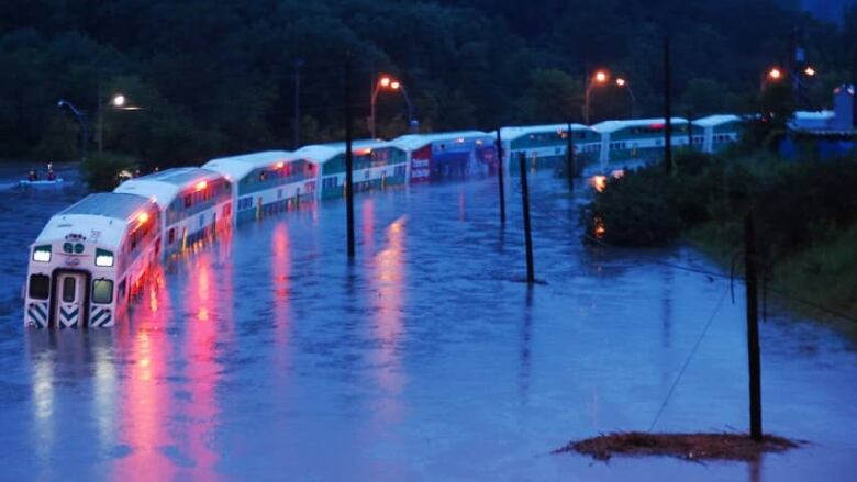 A GO Train is stranded in flood water during a massive rain storm that hit Toronto in July 2013. 