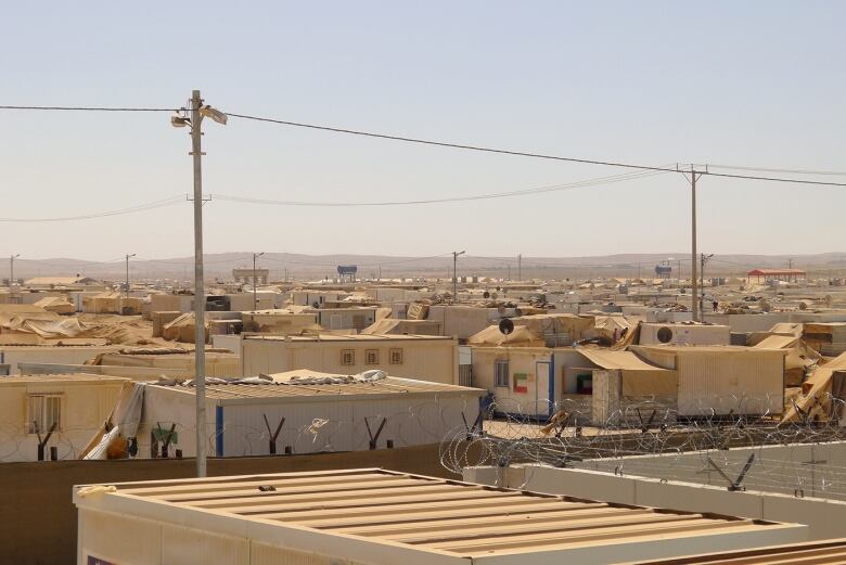 Concrete and other makeshift structures are shown in a picture of the Za'atari refugee camp in Jordan.