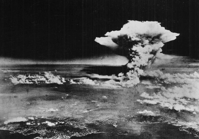 The mushroom cloud that resulted from the dropping of the atom bomb on Hiroshima, Japan, on Aug. 6, 1945.