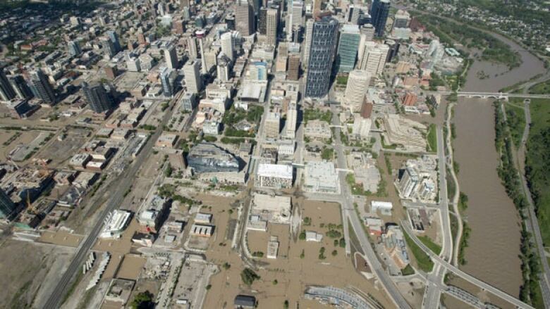 Aerial view of flooded city