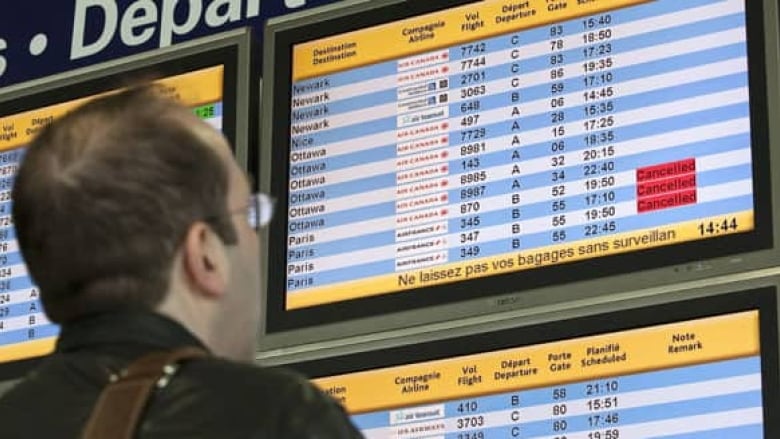 A passenger checking the departures board at the airport. 