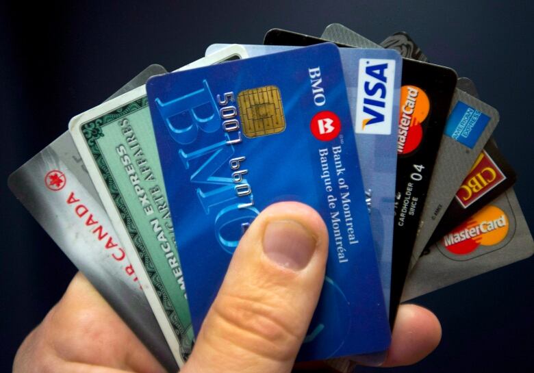 Handful of credit cards.