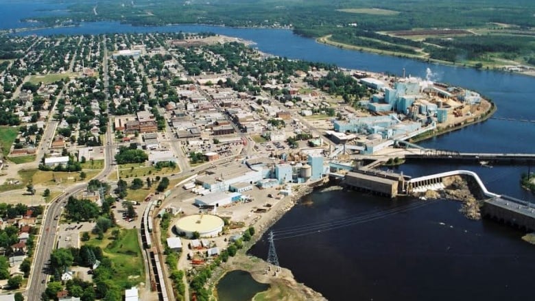 An aerial shot of a small town.