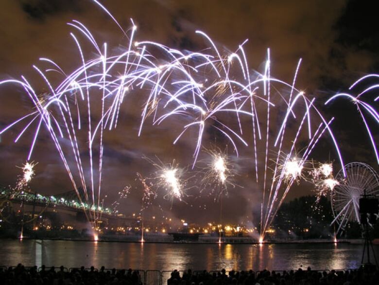 Fireworks over La Ronde amusement park in Montreal. 