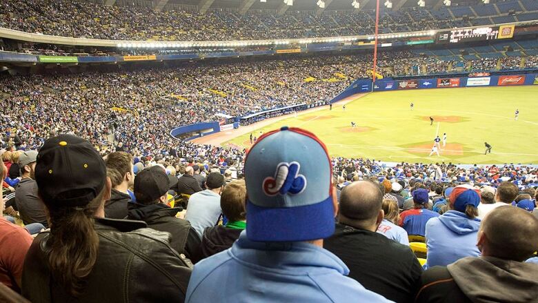 Fan point-of-view on baseball field.