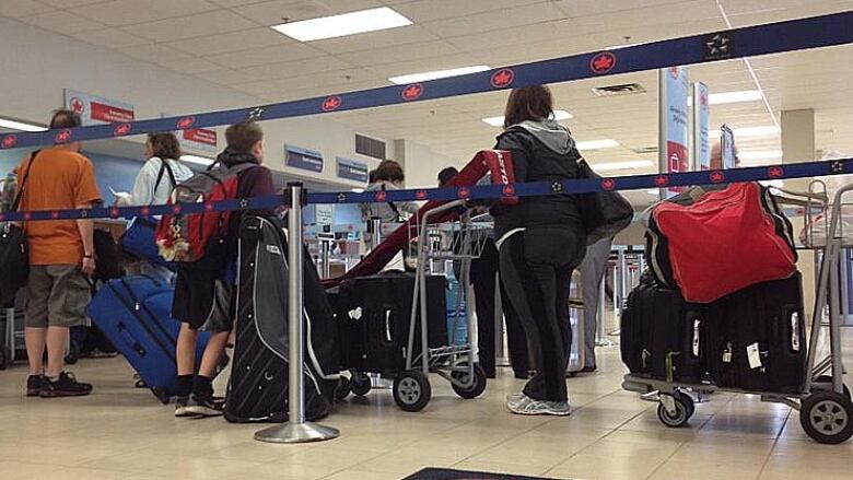 The lineup up for check-in at Charlottetown Airport.