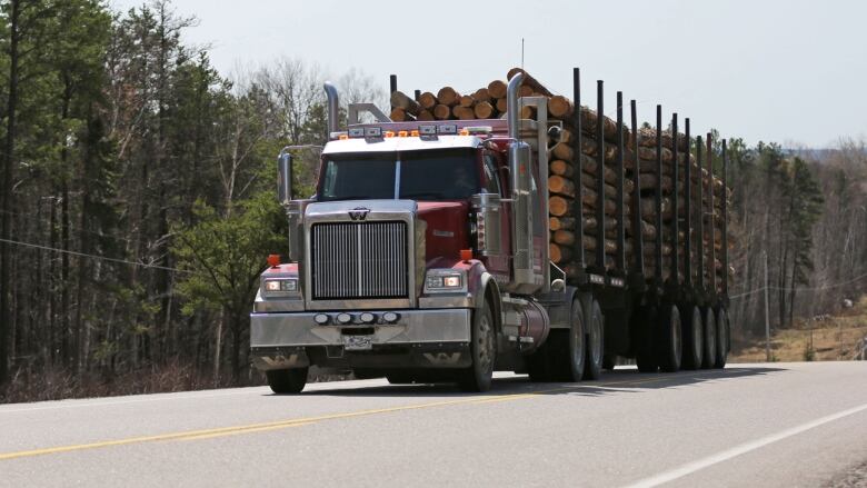 A logging truck drives through Hwy. 17 across Ontario