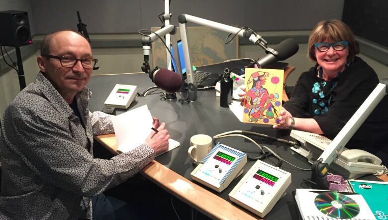 Armand Garnet Ruffo and Shelagh Rogers in studio at the CBC Broadcasting Centre in Toronto