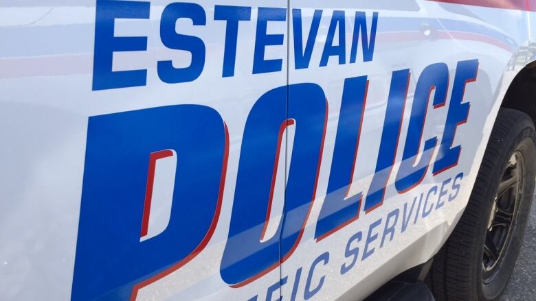 A decal on a white vehicle says, 'Estevan Police'