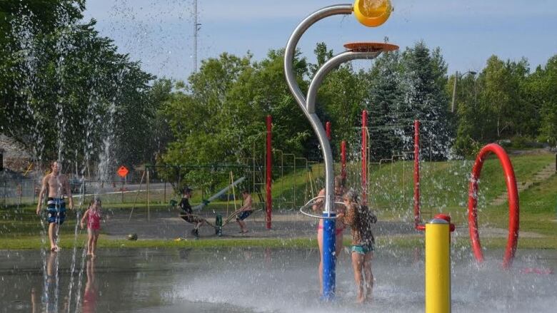 An outdoor splash pad.