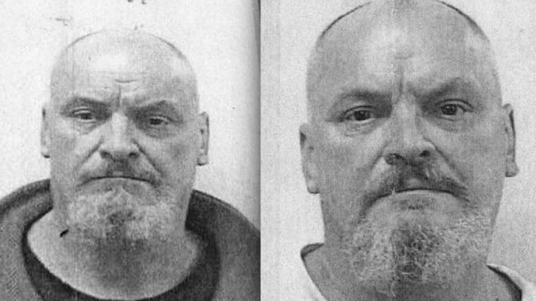 Two black-and-white mugshots of a man.