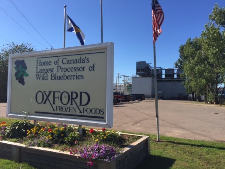 Sign in front of Oxford Frozen Foods in Nova Scotia