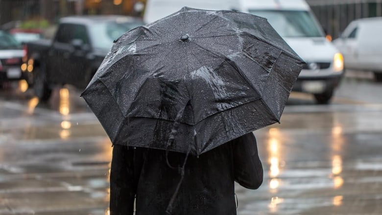 Person holding an umbrella in the rain. 