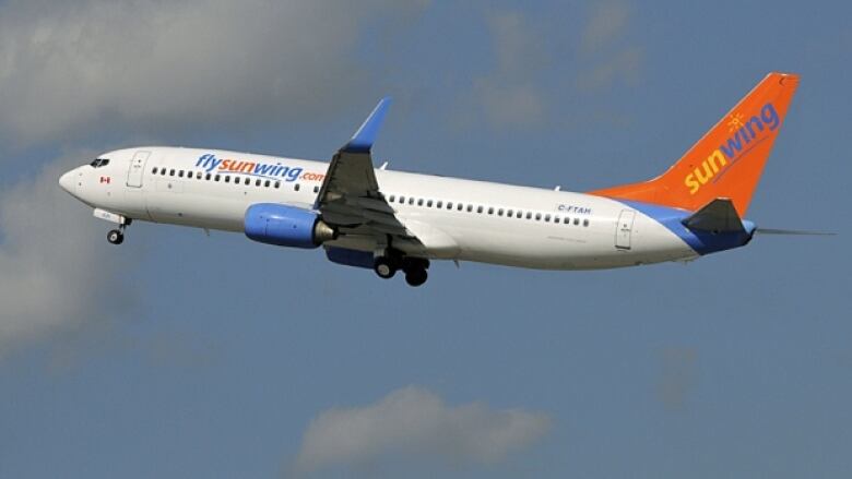 Sunwing plan flying in the sky. 