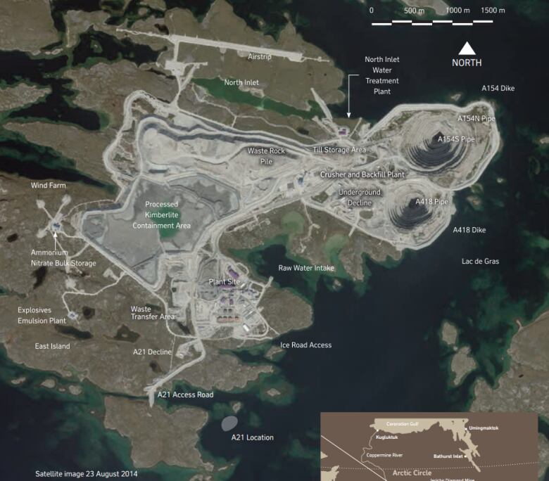 A map of Diavik Diamond Mine.