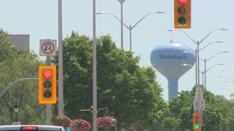 Steinbach's Main street with water tower. 