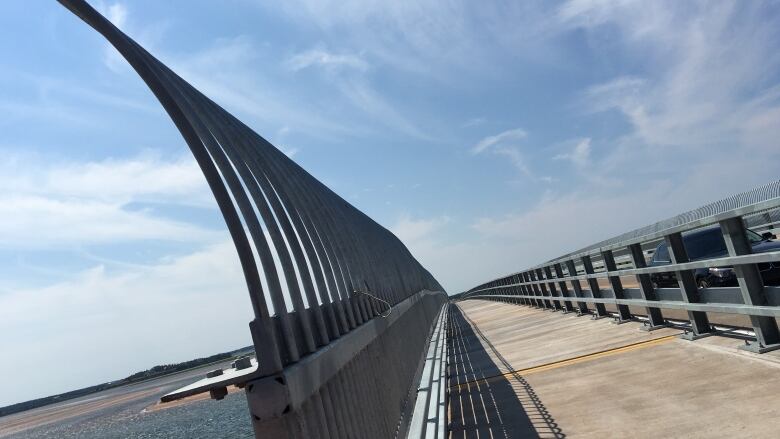 The barrier at Covehead Bridge curves outward