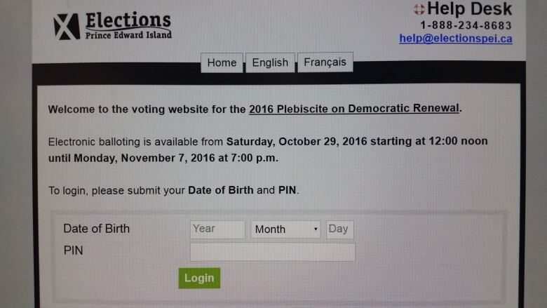 Screen showing online voting in 2016 P.E.I. plebiscite on electoral reform.