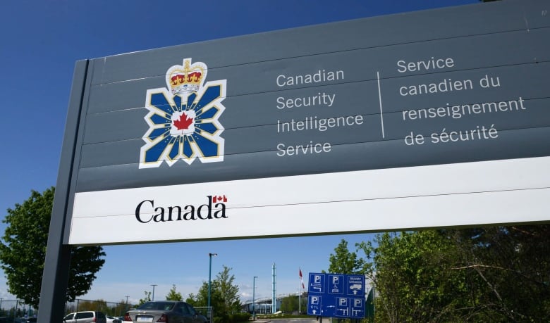 A Canadian Security Intelligence Service sign in pictured on a sunny day.