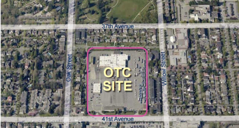 An image lays out where the Oakridge Transit Centre is located on West 41st Avenue, between Willow and Oak streets.