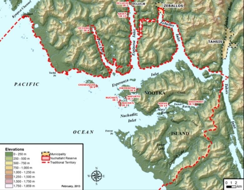 This map depicts the traditional lands of the Nuchatlaht First Nation on the west coast of Vancouver Island B.C.