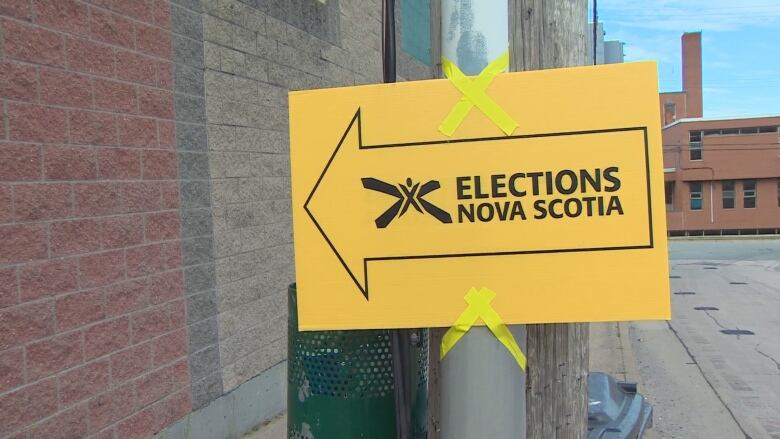 An Elections Nova Scotia sign points to where people can go to vote.