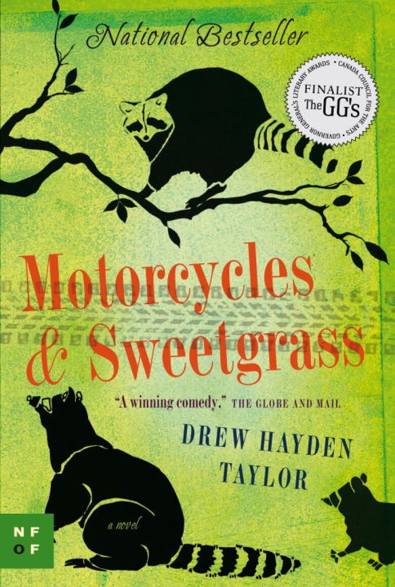 A book cover with silhouettes of raccoons drawn in front of a green background