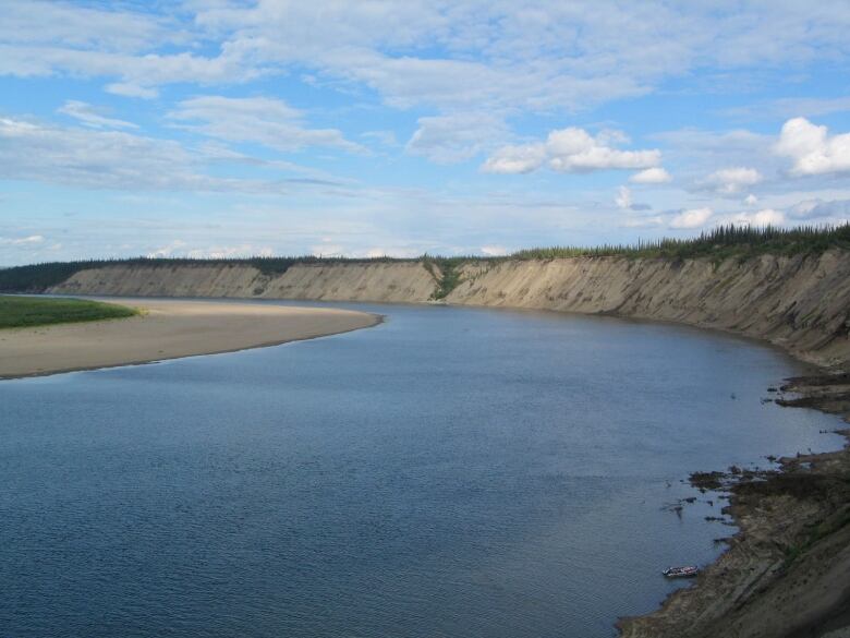 Water, sandy river banks.