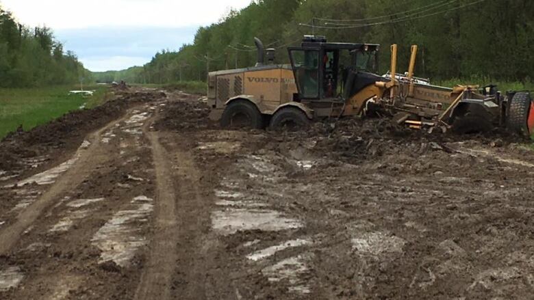 A mushy muddy road.