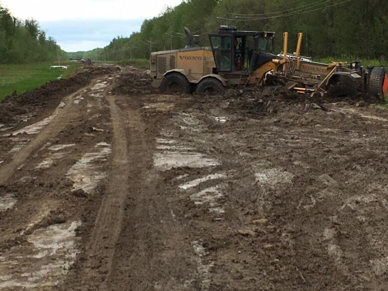 A mushy muddy road.