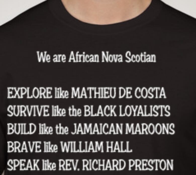 A black t shirt that reads 