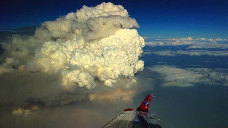 A large pyrocumulus cloud as seen from the air over a B.C. wildfire.