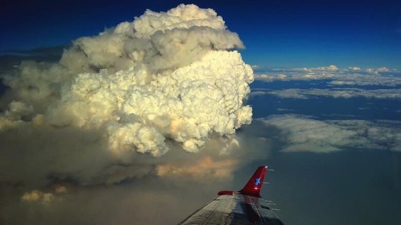 A large pyrocumulus cloud as seen from the air over a B.C. wildfire.