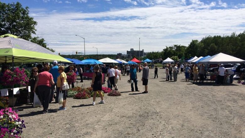 People shopping at an outdoor market.