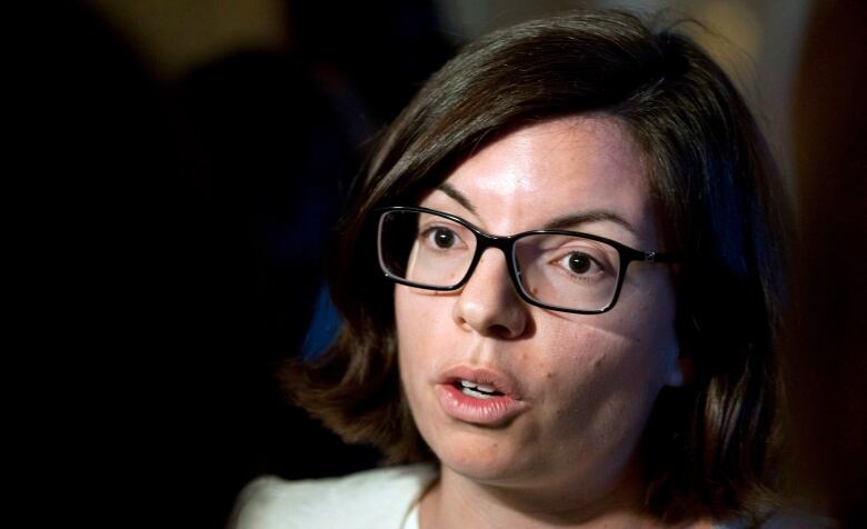 NDP MP Niki Ashton addresses the media at a national caucus strategy session on Tuesday, September 10, 2013 in Saskatoon. Ashton is refusing to categorically state whether she wants Tom Mulcair to stay on as party leader. 