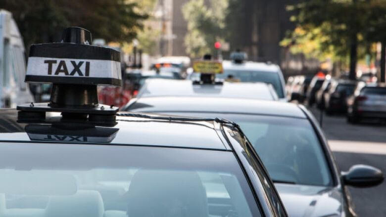 A lineup of taxis 