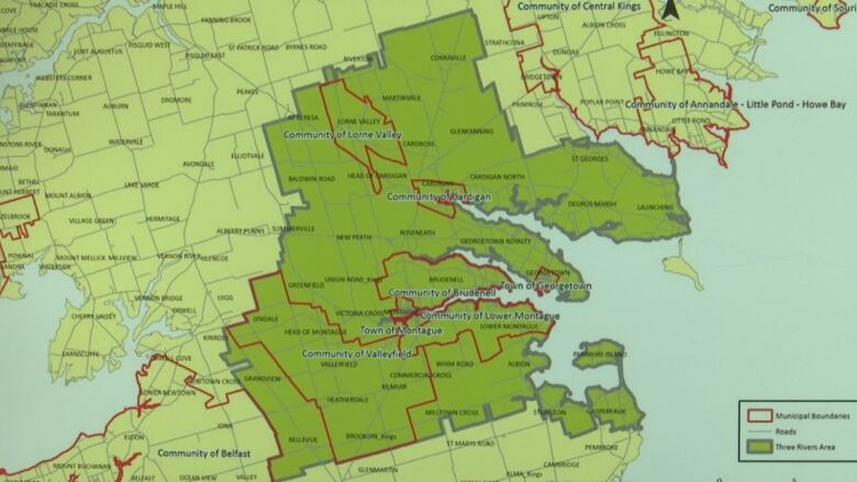 Map showing boundaries of Three Rivers, P.E.I.