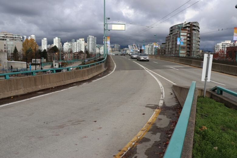 A bridge looking towards Vancouver's downtown core.