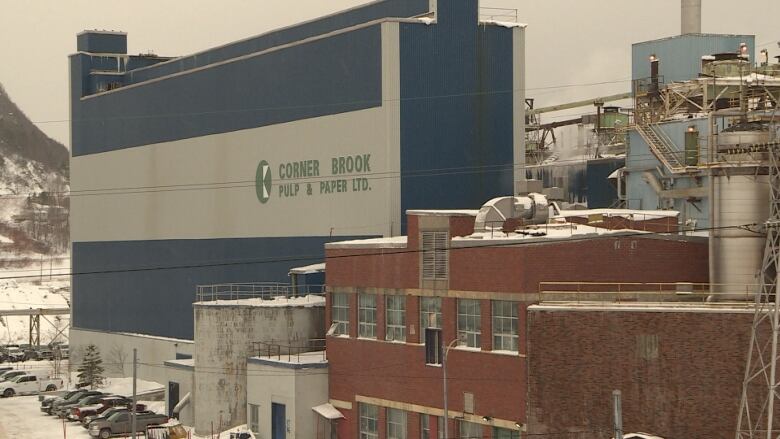 an exterior photo of the Corner Brook newsprint mill.