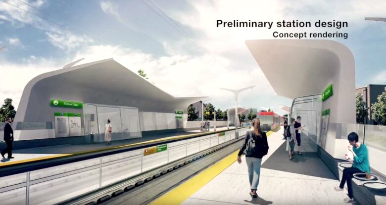 An artist's rendering of an outdoor LRT station.