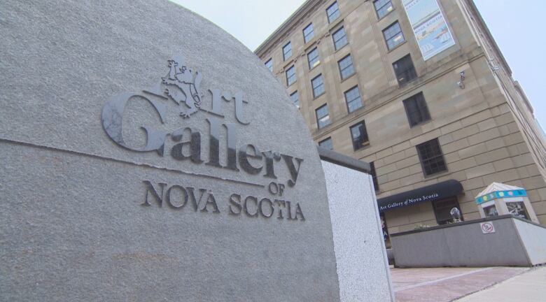 A sign is seen outside the Art Gallery of Nova Scotia building in downtown Halifax.