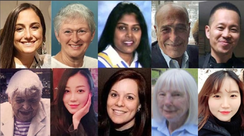 10 individual pictures are shown of people killed in the 2018 Toronto van attack.