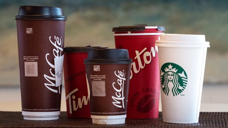 McCafe Tim Hortons and Starbucks cups