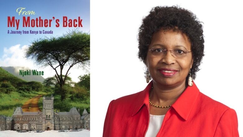 The book cover with a castle in front of a hill with trees and the author photo of a smiling Black woman with short curly black hair and glasses wearing a red blazer