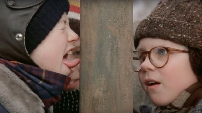 In the 1983 holiday classic A Christmas Story, a kid named Flick, portrayed by actor Scott Schwartz, gets his tongue stuck to a frozen pole.