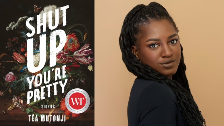 A book cover of flowers with write writing. A Black woman with long brown hair rests her head on her hand.