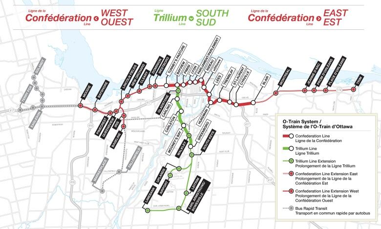 A map shows colour-coded light-rail transit lines with circles marking stations