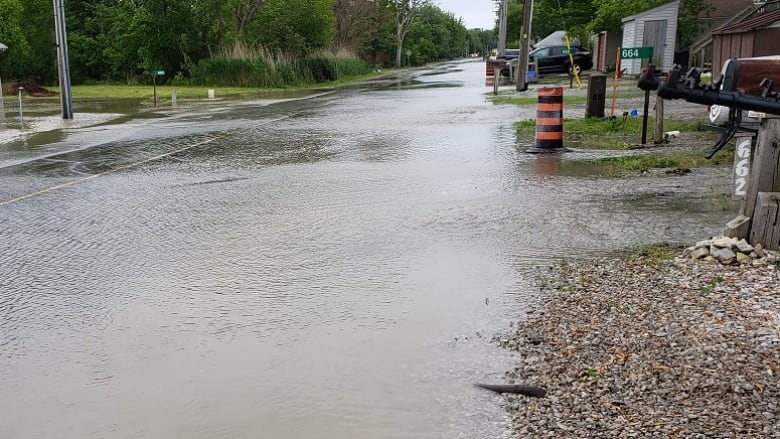 Stretches of Point Pelee Drive in Leamington, Ont., were washed out June 15 because of southwest winds and high waves from Lake Erie.