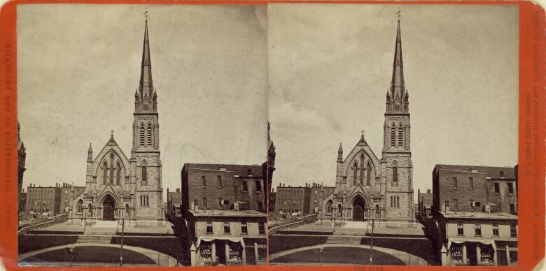 An archive sepia photo of a church