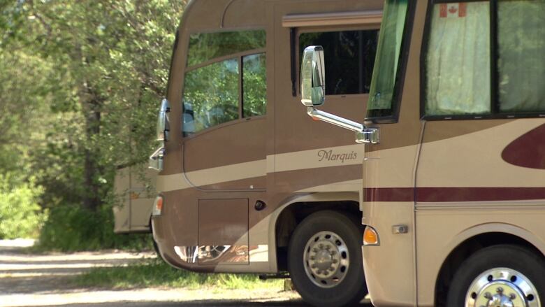 A couple of RVs at a Whitehorse RV park.